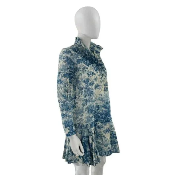 Tuckernuck Dress Misty Blue Toile Long Sleeve Drop Waist Tate Mini Dress Size S - Picture 8 of 12